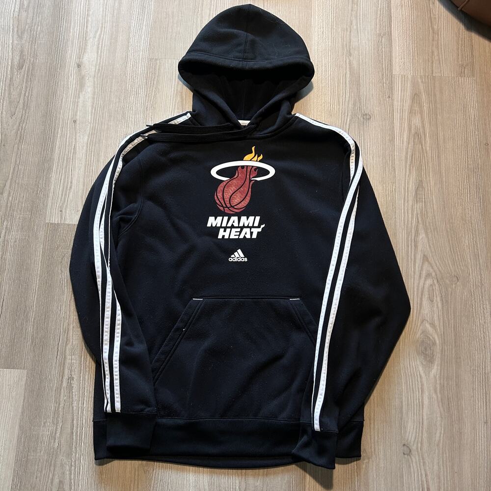 Men's Adidas Miami Heat NBA Basketball Black Hoodie Pullover Sweatshirt Sz Small